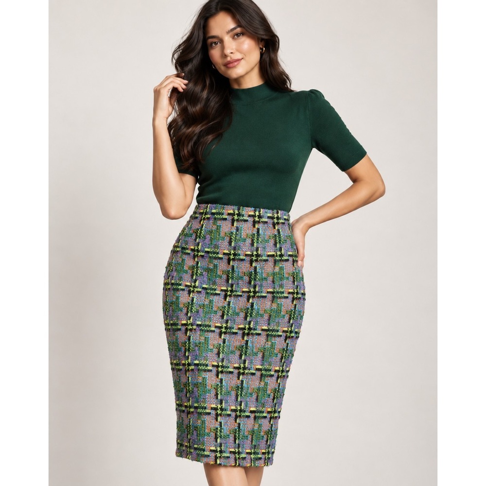 Patsy Seddon Phase Eight England Wool Tweed Pencil Skirt Multi-Color Size 10 UK